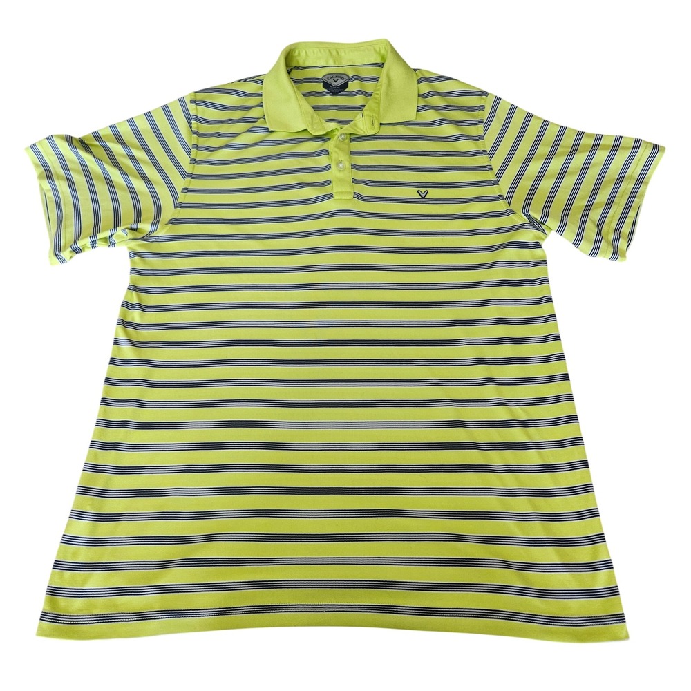 Callaway Mens XL Golf Polo Shirt Lime Green NavyStriped Performance XL
